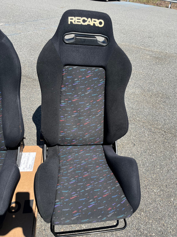 USED - Recaro Confetti Black Bucket Seats WITH Sliders and brackets