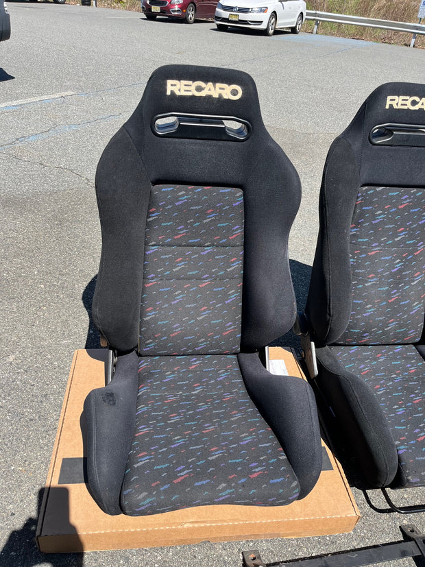 USED - Recaro Confetti Black Bucket Seats WITH Sliders and brackets