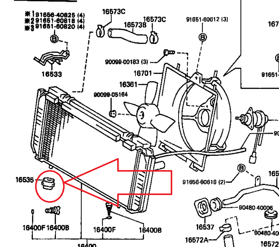 Sw20 Radiator Expoded Drawing Radiator Lower Bushing Mount Bracket - Toyota MR2 SW20 – Prime MR2